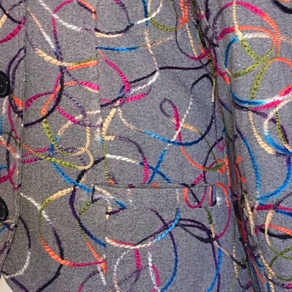 Blair Women’s Gray Wool Blend Blazer with Colorful Swirl Embroidery – Size 12 - Picture 10 of 12